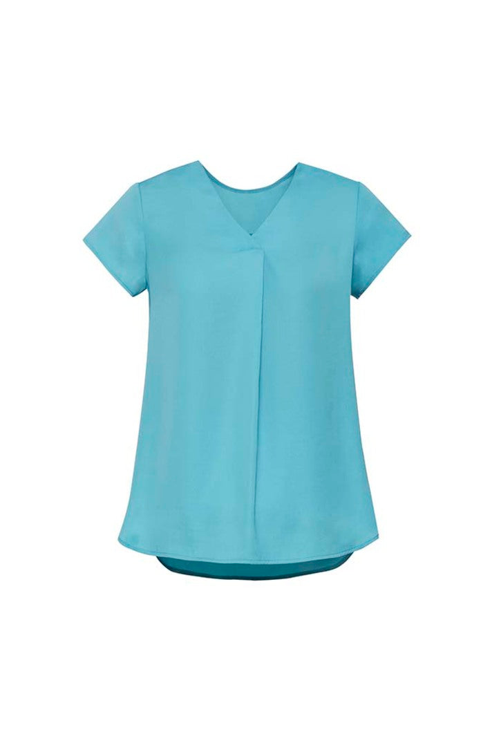 RB967LS - Biz Corporates - Kayla Womens V-neck Pleat Blouse | Aqua