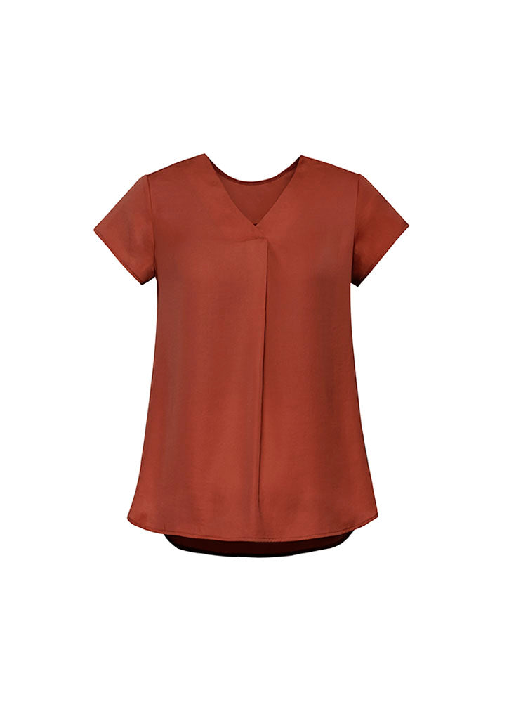 RB967LS - Biz Corporates - Kayla Womens V-neck Pleat Blouse | Auburn