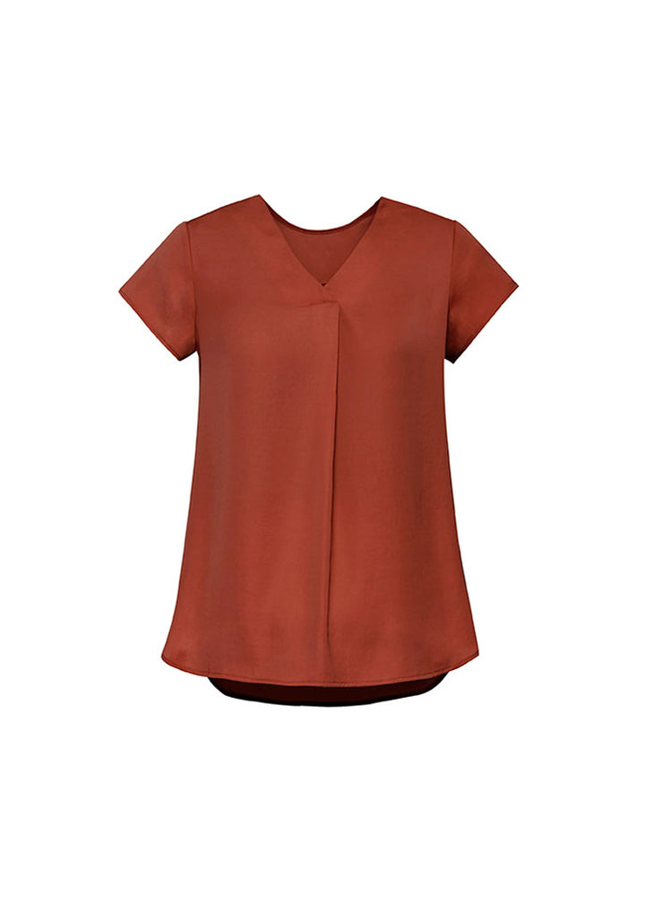 RB967LS - Biz Corporates - Kayla Womens V-neck Pleat Blouse | Auburn