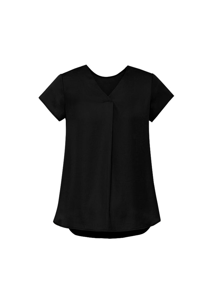 RB967LS - Biz Corporates - Kayla Womens V-neck Pleat Blouse | Black