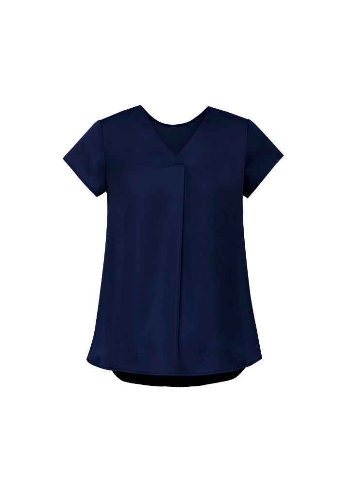 RB967LS - Biz Corporates - Kayla Womens V-neck Pleat Blouse | Navy