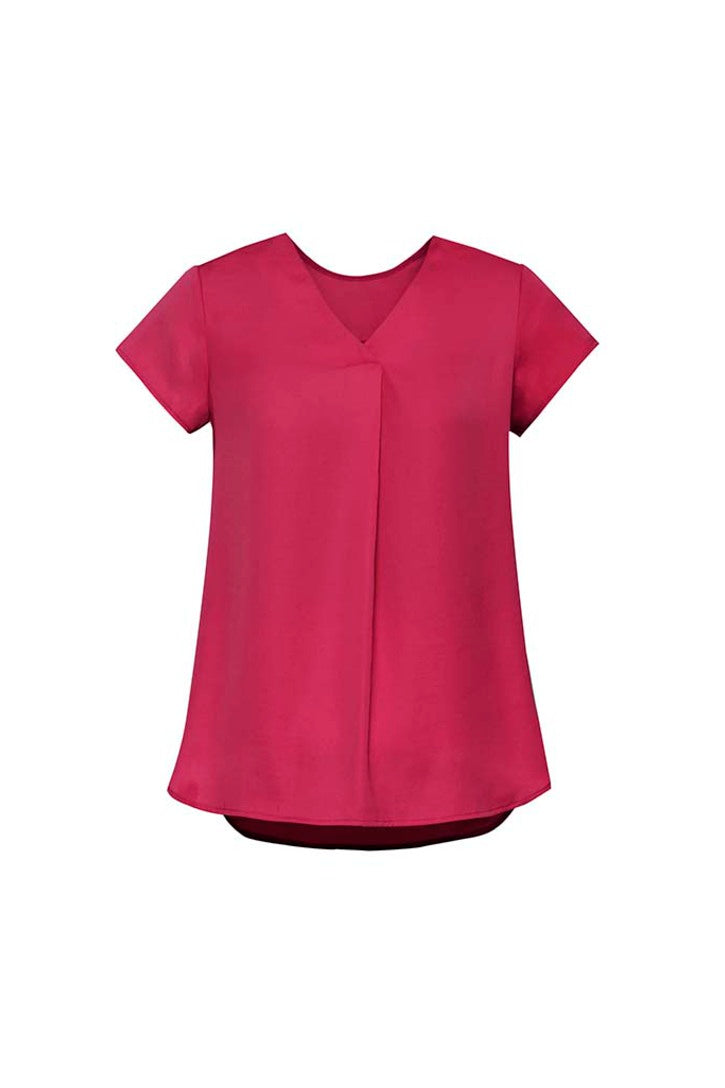 RB967LS - Biz Corporates - Kayla Womens V-neck Pleat Blouse | Raspberry