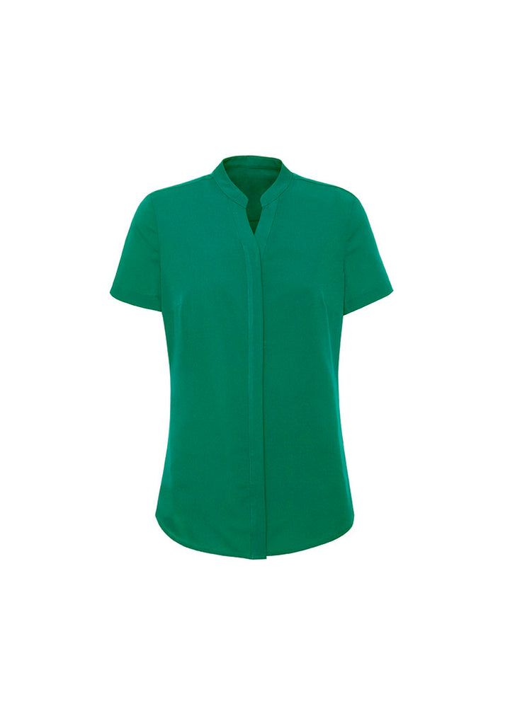 RB977LS - Biz Corporates - Juliette Womens Plain Short Sleeve Blouse | Lorikeet Green