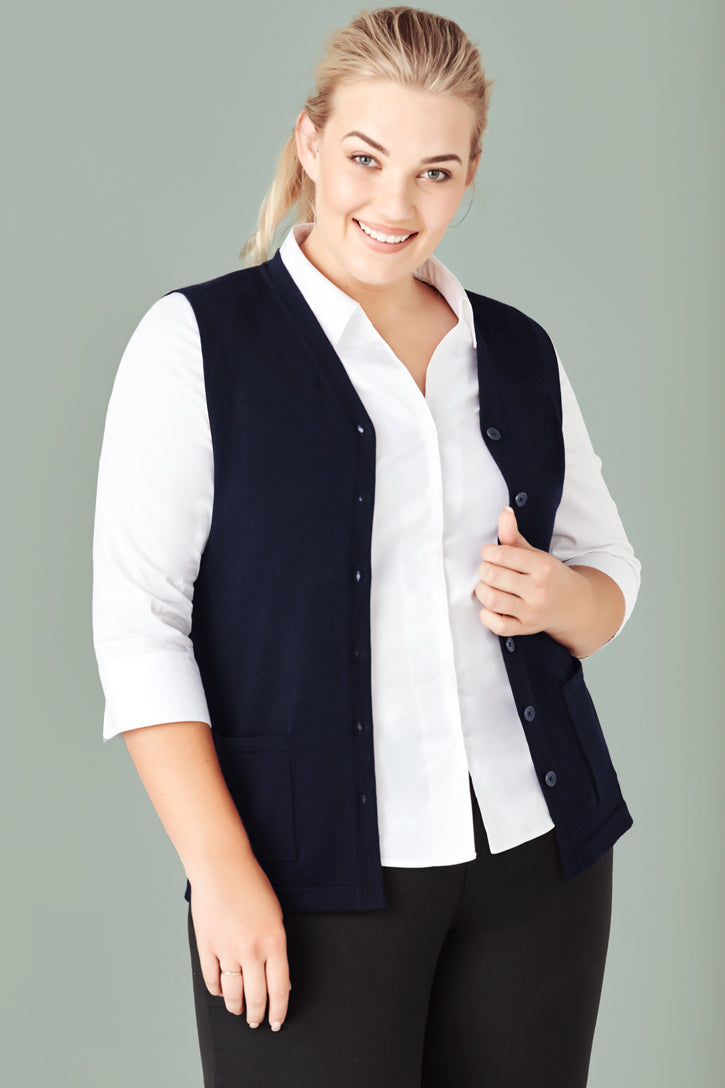 CK961LV - Biz Care - Womens Button Front Knit Vest – Scarlet Workwear