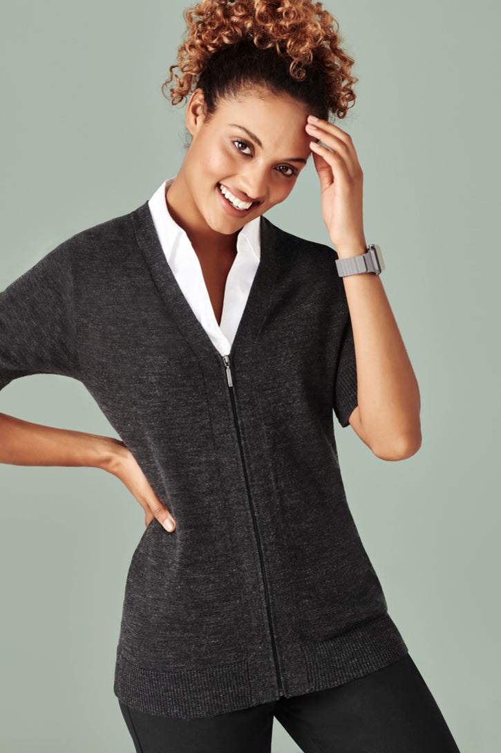 CK962LC - Biz Care - Womens Zip Front Short Sleeve Knit Cardigan