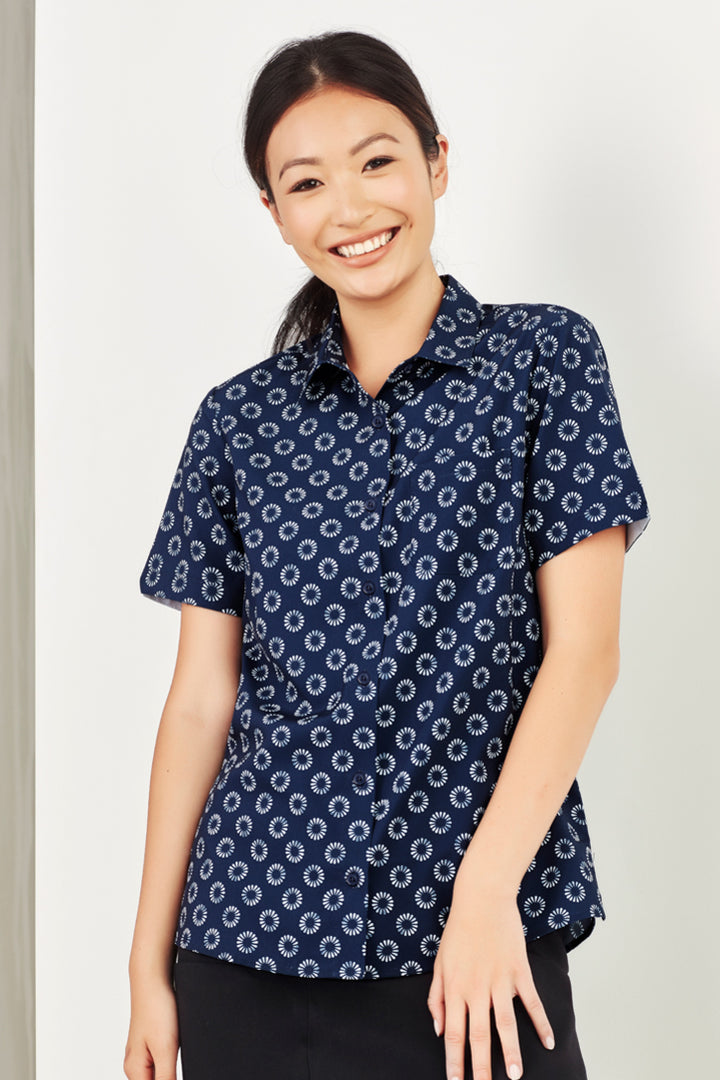 CS948LS - Biz Care - Womens Florence Daisy Print Short Sleeve Shirt