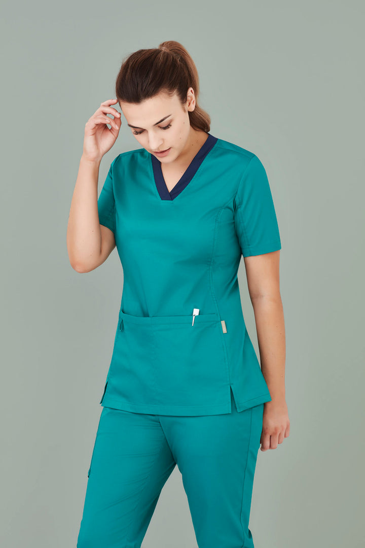 CST043LS - Biz Care - Womens Riley Stretch Scrub Top | Teal