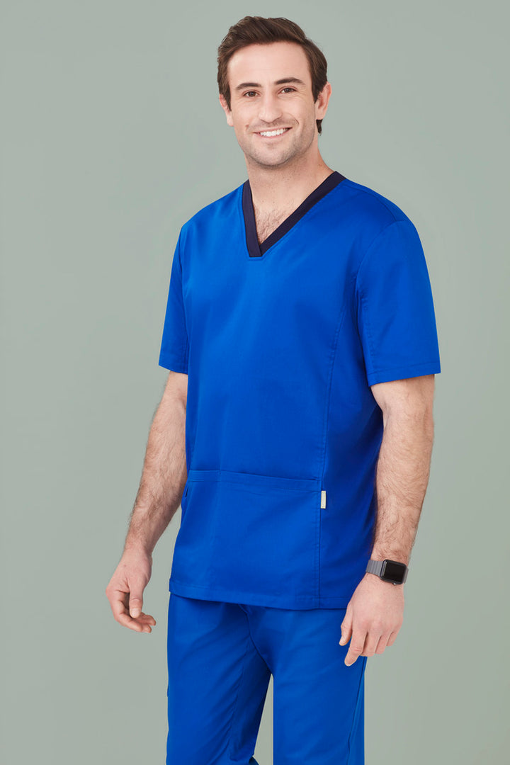 CST043MS - Biz Care - Mens Riley Stretch Scrub Top | Electric Blue