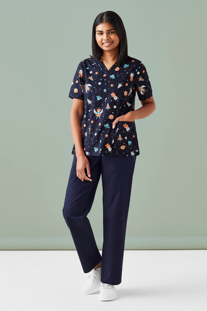 CST148LS - Biz Care - Space Party Womens Scrub Top