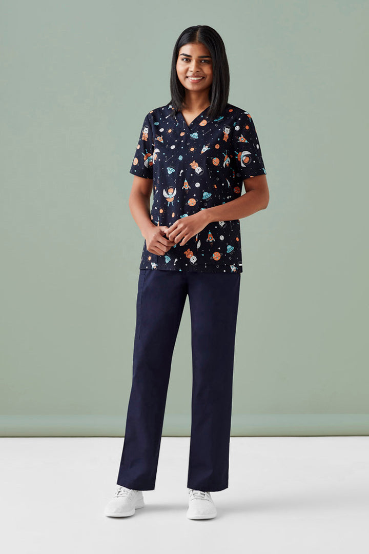 CST148LS - Biz Care - Space Party Womens Scrub Top