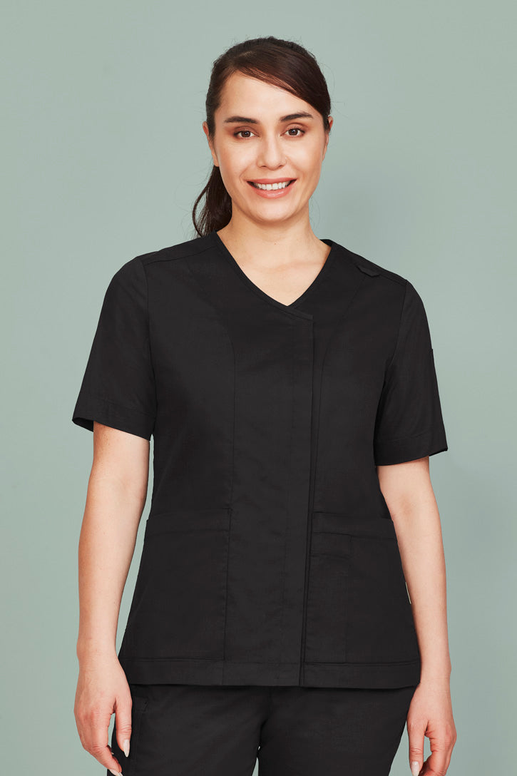 CST240LS - Biz Care - Womens Parks Zip Front Crossover Scrub Top | Black