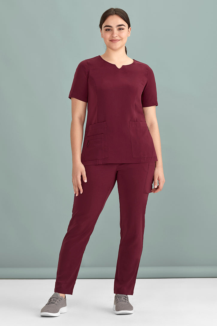CST942LS - Biz Care - Avery Womens Tailored Fit Round Neck Scrub Top | Burgundy