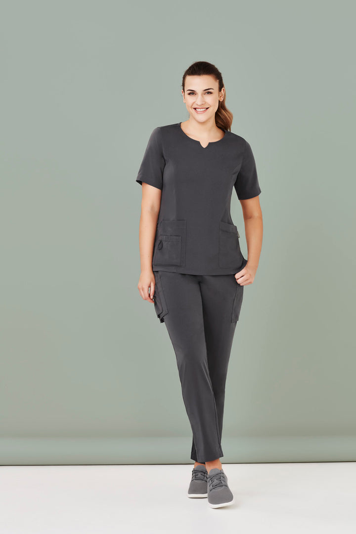 CST942LS - Biz Care - Avery Womens Tailored Fit Round Neck Scrub Top | Charcoal