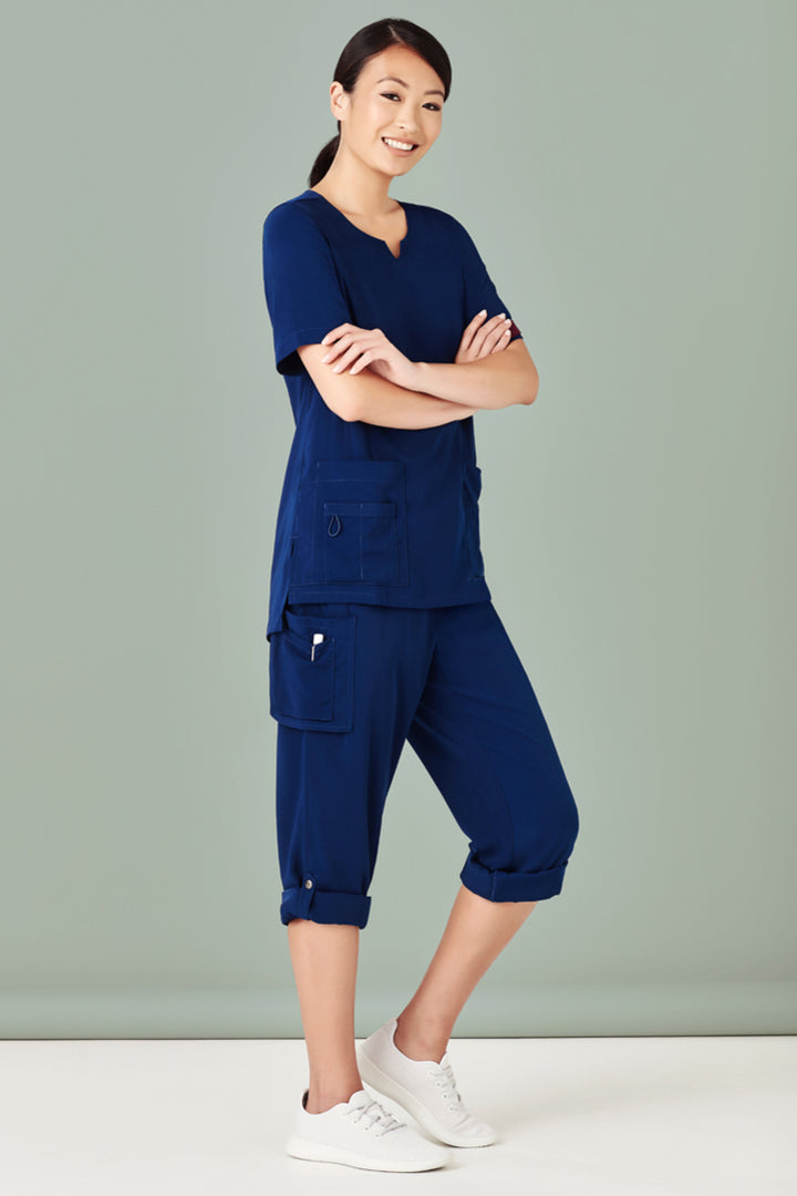 CST942LS - Biz Care - Avery Womens Tailored Fit Round Neck Scrub Top | Navy