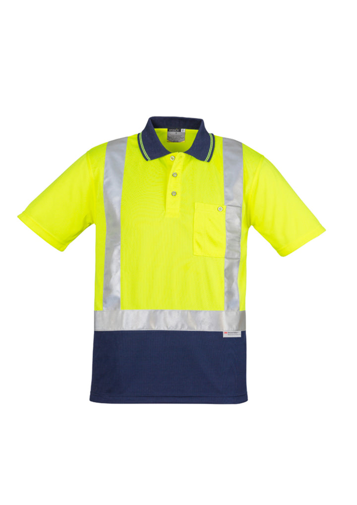 ZH233 - Syzmik - Mens Hi Vis Spliced Polo - Short Sleeve Shoulder Taped | Yellow/Navy