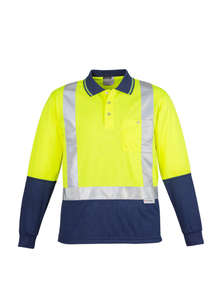 ZH234 - Syzmik - Mens Hi Vis Spliced Polo - Long Sleeve Shoulder Taped | Yellow/Navy