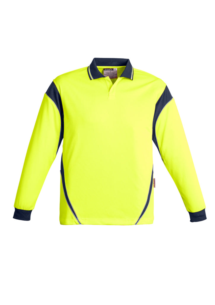 ZH249 - Syzmik - Mens Hi Vis Aztec Polo - Long Sleeve | Yellow/Navy