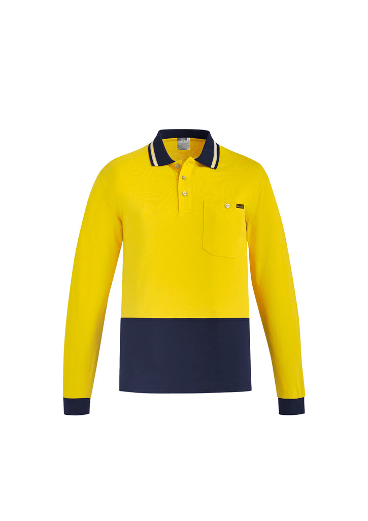 ZH430 - Hi-Vis Men's Cotton Long Sleeve Polo (Day) | Yellow/Navy