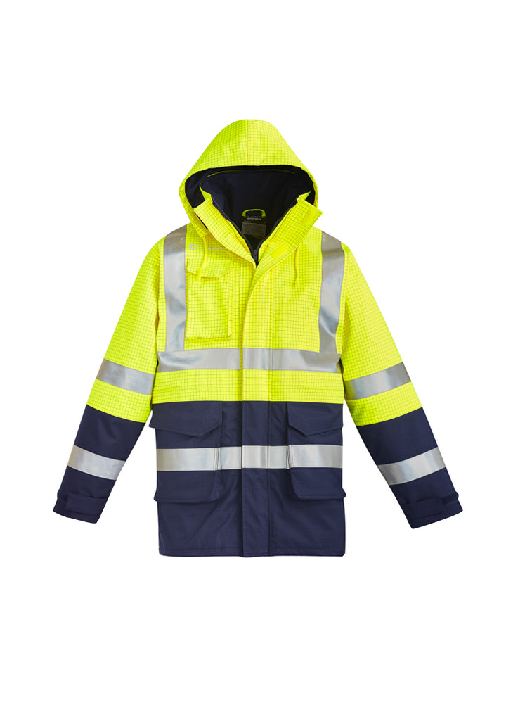 ZJ900 - Syzmik - Mens Orange Flame Arc Rated Antistatic Waterproof Jacket | Yellow/Navy