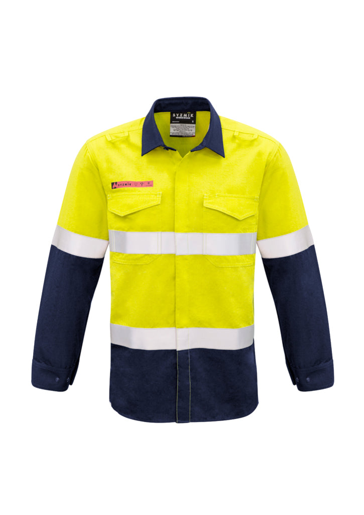 ZW132 - Syzmik - Mens Red Flame Hi Vis Shirt - Hoop Taped | Yellow/Navy