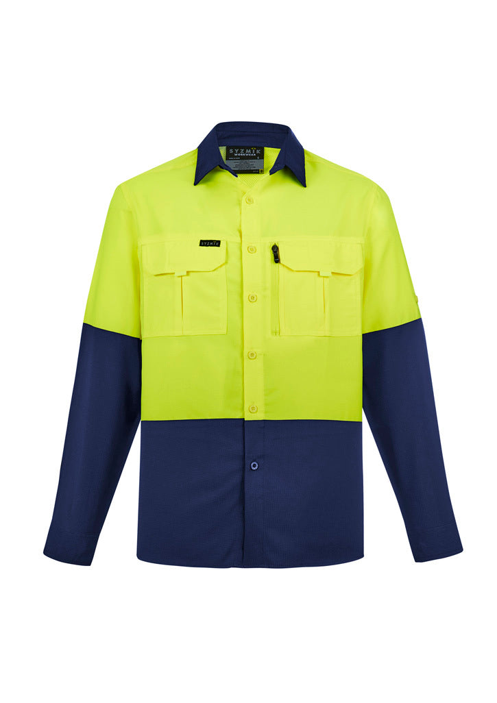 ZW468 - Syzmik - Hi-Vis Super Lightweight (100gsm) Long Sleeve Shirt | Yellow/Navy