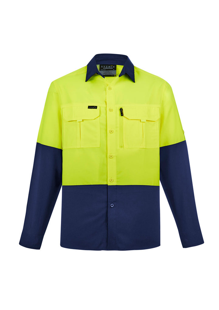 ZW468 - Syzmik - Hi-Vis Super Lightweight (100gsm) Long Sleeve Shirt | Yellow/Navy