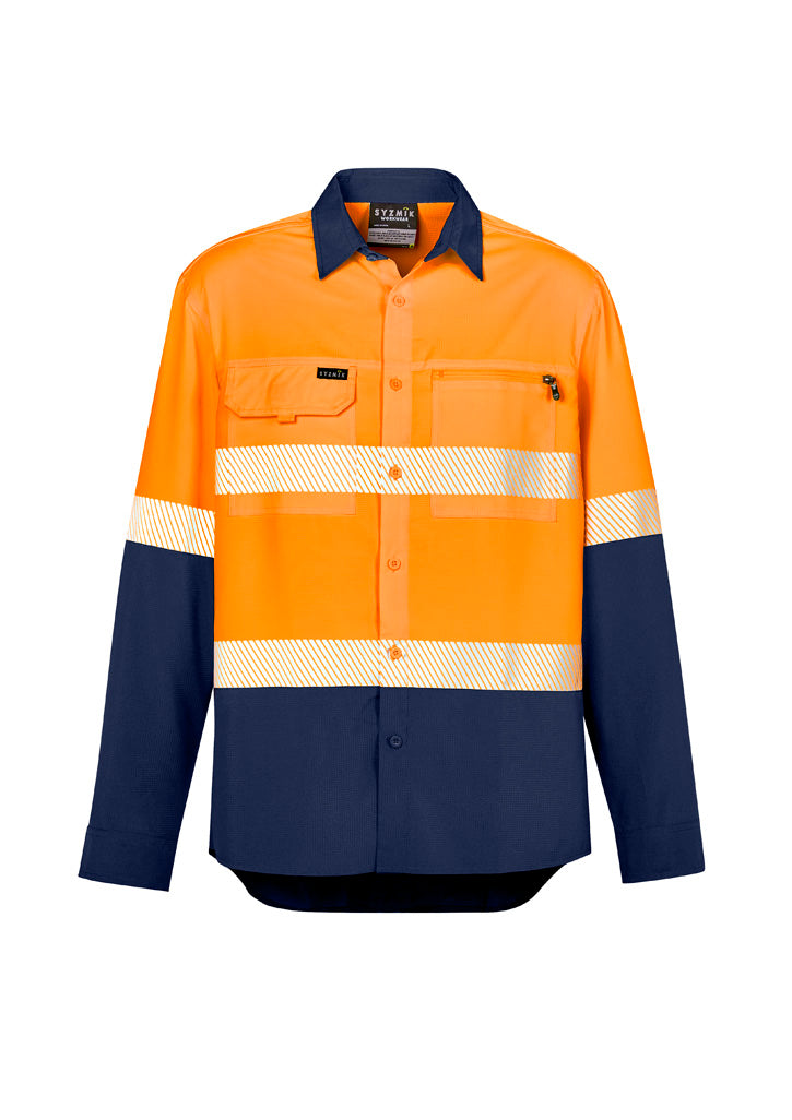 ZW470 - Syzmik - Mens Hi Vis Outdoor Segmented Tape Long Sleeve Shirt | Orange/Navy