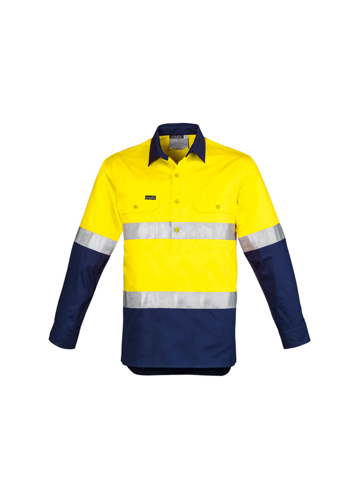 ZW550 - Syzmik - Mens Hi Vis Closed Front L/S Shirt - Hoop Taped | Yellow/Navy