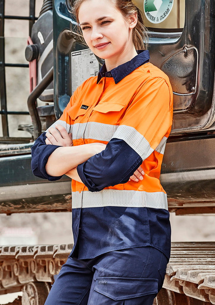 ZW720 - Syzmik - Hi-Vis Women's Rugged Cooling Spliced Long sleeve shirt (taped) 145gsm