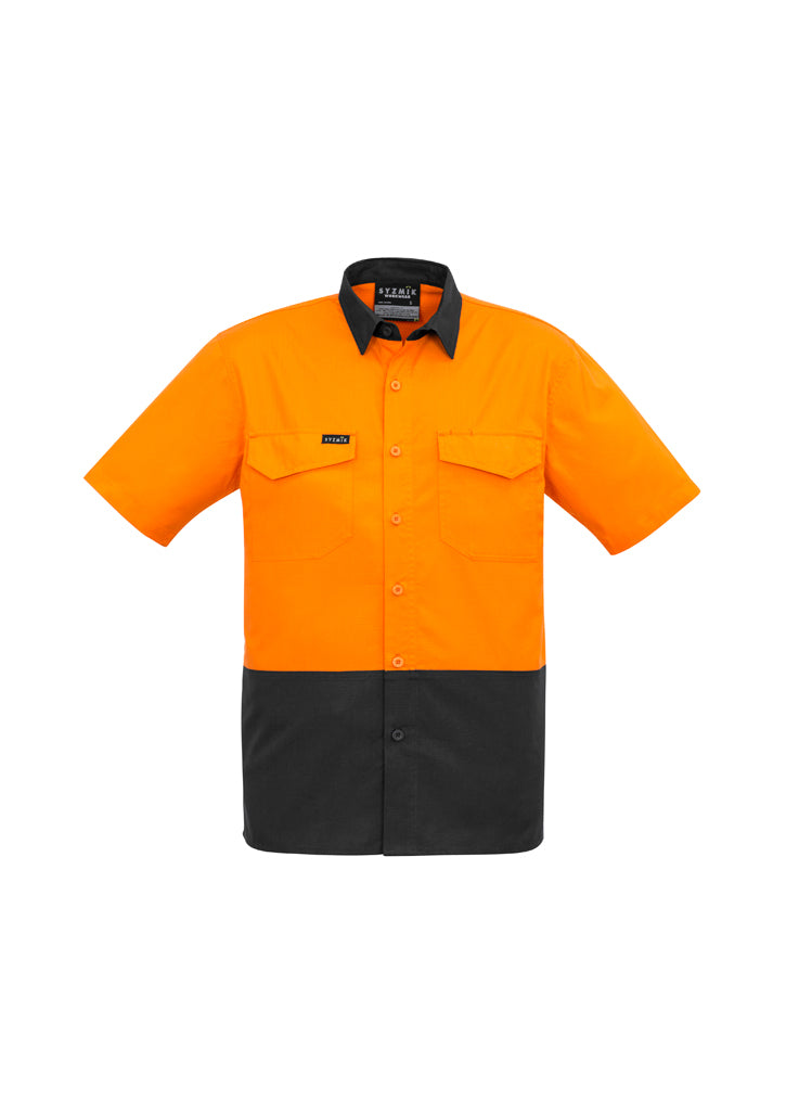 ZW815 - Syzmik - Mens Rugged Cooling Hi Vis Spliced S/S Shirt | Orange/Charcoal