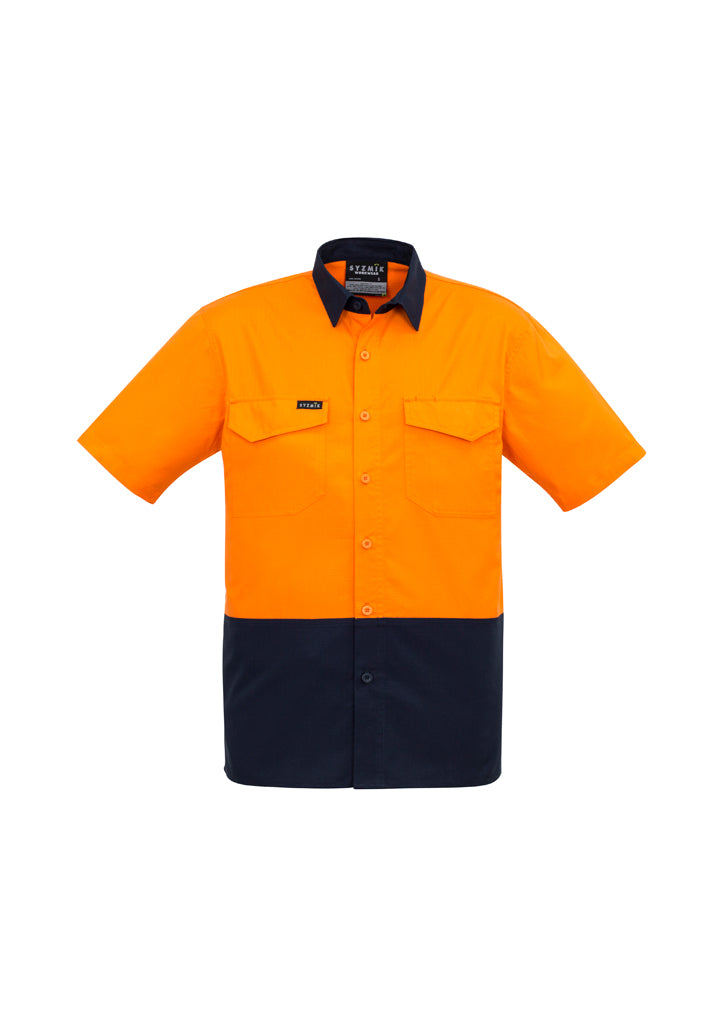 ZW815 - Syzmik - Mens Rugged Cooling Hi Vis Spliced S/S Shirt | Orange/Navy