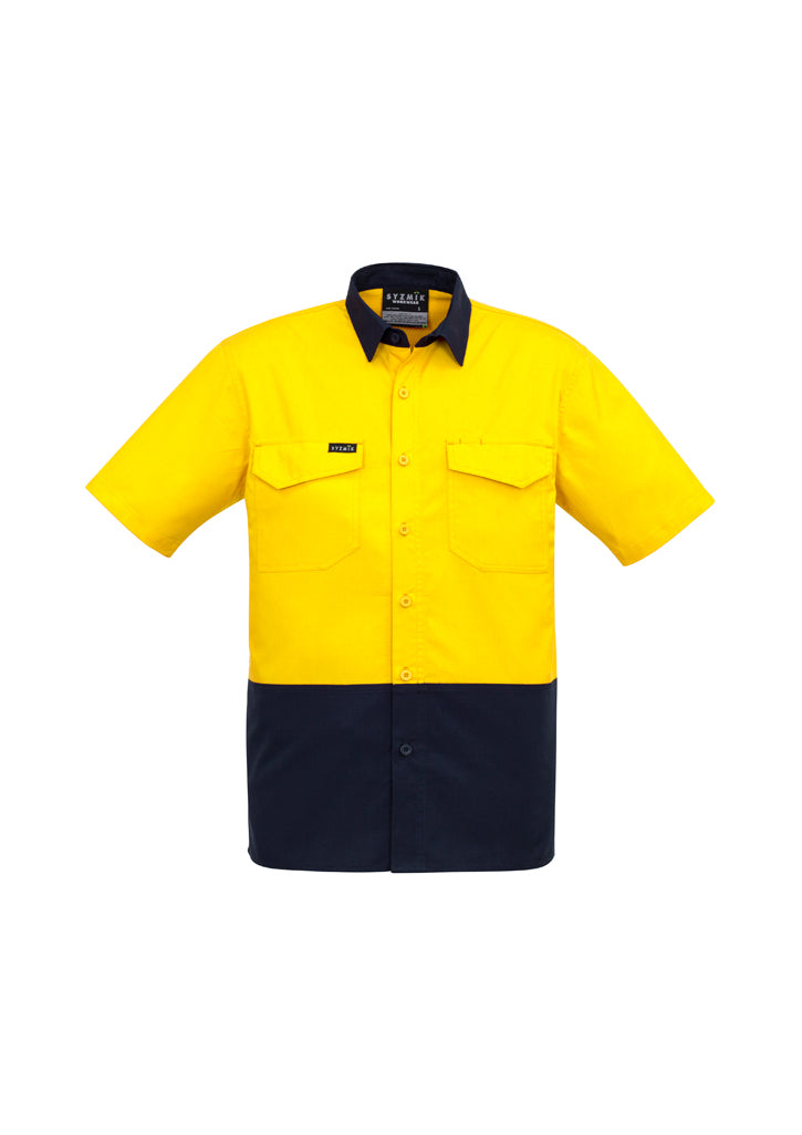 ZW815 - Syzmik - Mens Rugged Cooling Hi Vis Spliced S/S Shirt | Yellow/Navy
