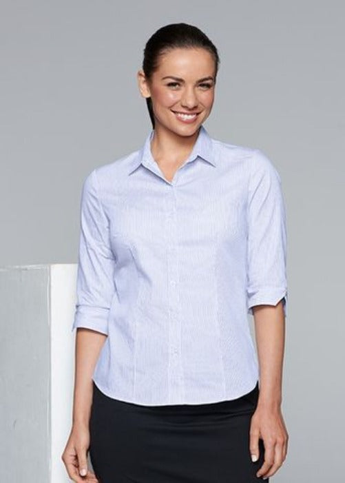 2900T - Aussie Pacific Ladies Henley Striped 3/4 Sleeve Shirt